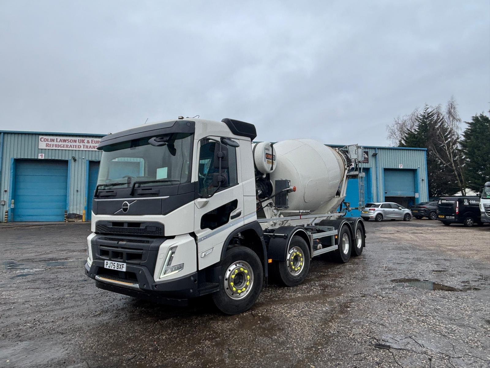 White concrete mixer with completed paintwork