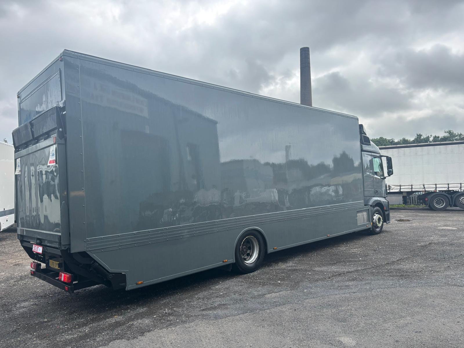 Commercial vehicle rear side after complete grey refurbishment