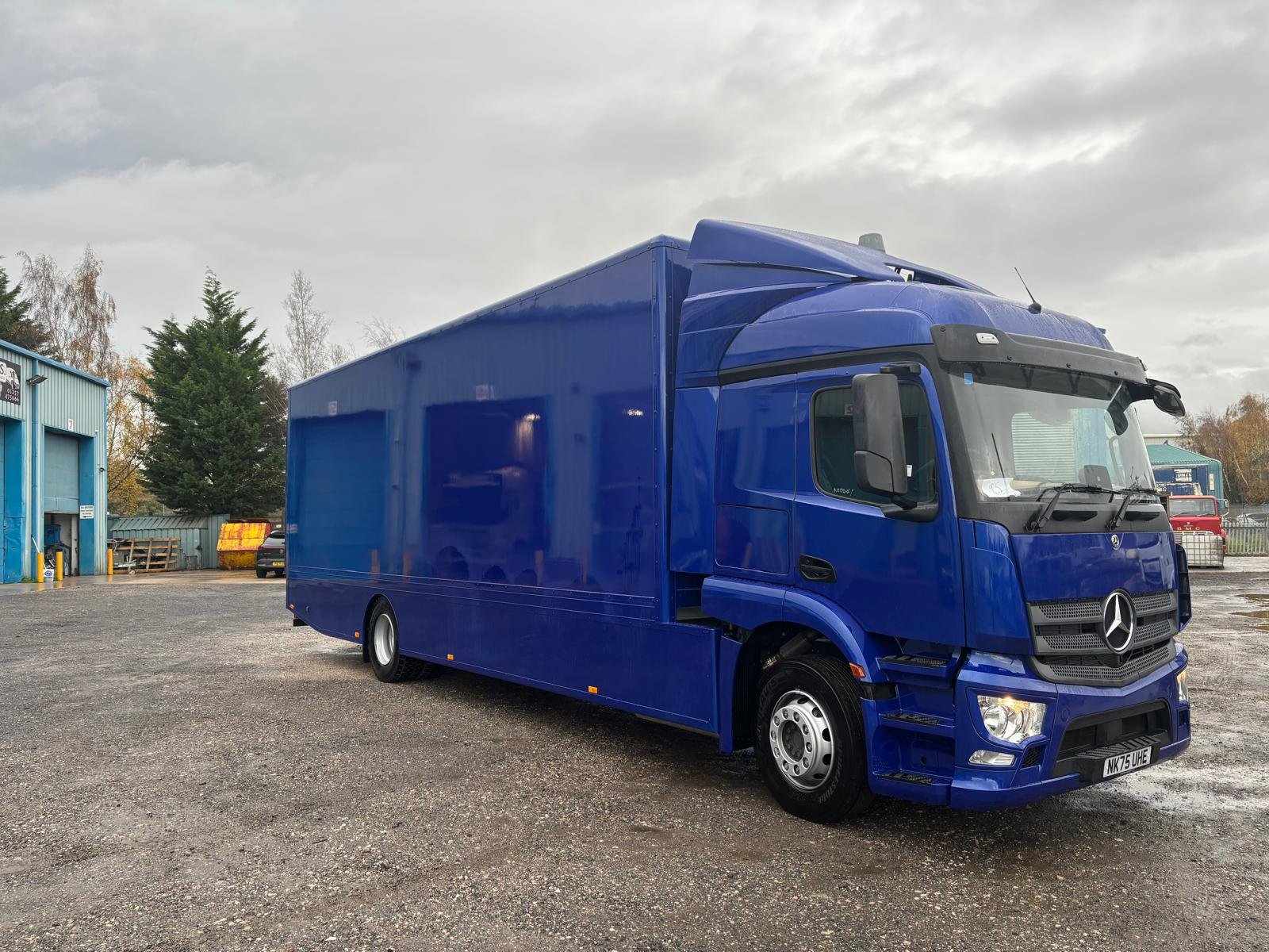 Blue Mercedes box body mobile unit after refinishing